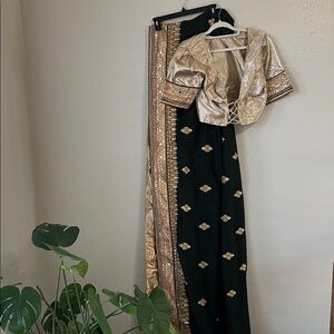 Elegant Gold and Green Traditional Outfit